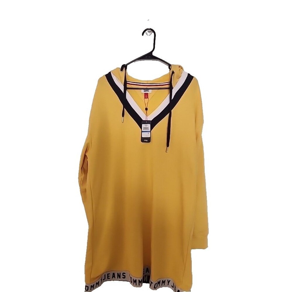 Tommy Hilfiger Dress Womens Adult Extra Large Yellow Hooded Logo Long Sleeve NWT